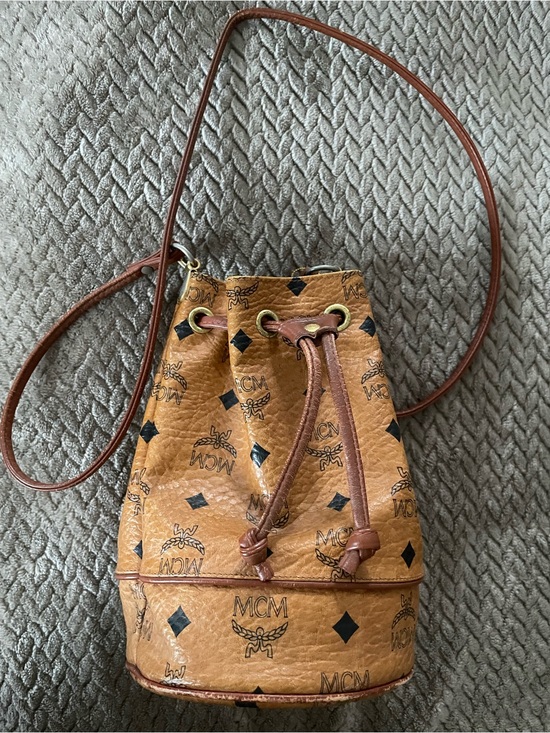 MCM Handbags - MCM Cognac Visetos Drawstring Crossbody